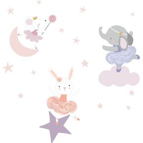 ملصقات جدارية لراقصة الباليه الصغيرة من Bedtime Originals على شكل حيوانات ونجوم - الفيل/الأرنب in Kuwait