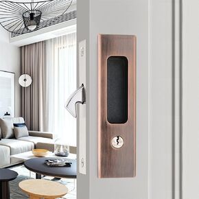6.3" Privacy Pocket Door Lock Hardware,Invisible Door Lock Handle with Keys,Recessed Door Handle for Pocket Sliding Door Lock Furniture Hardware,Brushed Silver