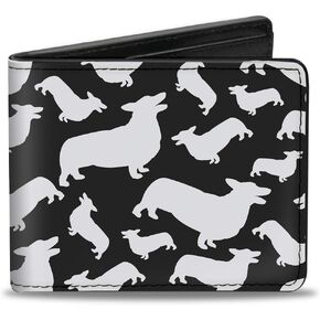 Buckle-Down Men's Wallet, Bifold, Corgi Silhouette Poses Grays, Vegan Leather, 4.0" x 3.5"