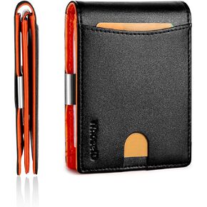 Men's RFID Blocking Bifold Wallet, Slim Minimalist Front Pocket Wallet with Anti-Lost QR Code Money Clip, 11+ Card Slots, 2 Clear ID Window, Men's Business Credit Card Holder with Gift Box (Black)