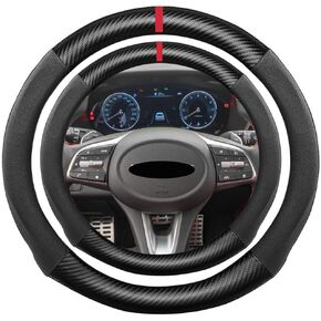 Suede Carbon Fiber Steering Wheel Cover, Compatible with Ford Expedition F-150 F-250 F-350 Super Duty 16 inch Soft Alcantara Touch Leather Sport Non-Slip Automotive Interior Accessories