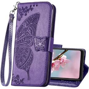 Designed for Samsung Galaxy A53 5G Case Wallet,Women Flip Folio Cover with Butterfly Embossed PU Leather Credit Card Holder Slots Magnetic Wrist Strap Purse for Samsung A53 5G (Black)