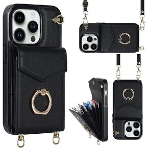 for iPhone 11 Pro Case 5.8 inch, Minimalist Wallet Case with Ring Kickstand and Shoulder Strap, Shockproof Stylish Protective Cover for iPhone 11 Pro -White