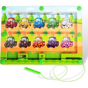 Magnetic Color & Number Maze, Montessori Wooden Color Matching Learning Counting Puzzle Board, Toddler Fine Motor Skills Toys for Boys Girls 3 4 5 Years Old- Car
