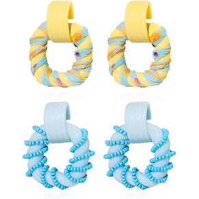 2 Pairs Colorful Acrylic Drop Earrings,Geometric Square Twist Resin Dangle Earrings Spray Paint Plastic Earrings for Women Girls