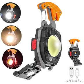 Keychain Portable COB Flashlight,Multifunction LED Pocket Light,Rechargeable Emergency Lighting,7 Modes Magnet Screwdriver Bottle Opener Water Resistant for Camping Hiking Fishing Car Repair
