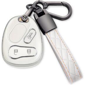 for Chevy Key fob Cover Soft TPU with Leather Keychain 360 Degree Protection Key Case Shell Holder Fits for Chevrolet Silverado Suburban Tahoe SSR Impala Monte Carlo GMC Sierra Yukon(B Black)