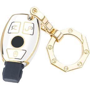 YHC Key Fob Cover for Mercedes Benz Car Key Case Shell with Keychain fit Mercedes Benz C E S M CLS CLK G Class Gold (Black)