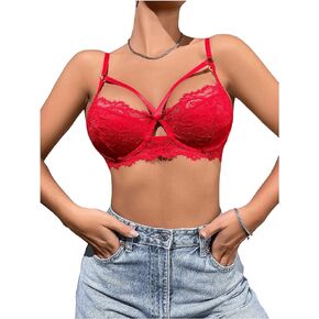 Women's Lace Bra Floral Harness Cut Out Underwire Sexy Push Up Bra Everyday Bralette