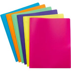 Smead Poly Two-Pocket Folder with Tang Style Fasteners, Letter Size, Assorted Bright Colors, 6 per Pack (87747)