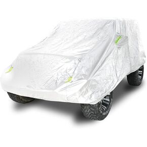 Winunite Silver Full Car Rain Sun Cover Compatible with Jeep Wrangler CJ YJ TJ JK JL 2-Door 1965-2023 Waterproof Sunshade Protector All Weather Protection Snow Sun Shade Cover with Driver Door Zipper
