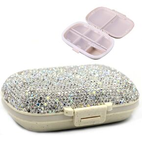 Title: Bestbling Bling Sparkling Portable 8-Compartment Waterproof Pill Organizer Box - Portable Pill Organizer Travel Case, Compact Pill Box and Pill Holder for Travel and Everyday Use (Black)