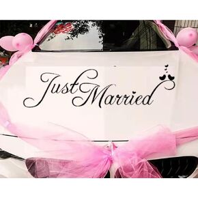 Just Married Car Decals Just Married Window Stickers Window Cling 8' x 23.5'(Black)