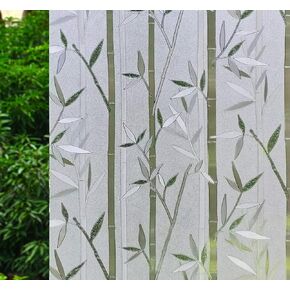 VSUDO 17.7" x 78.7" No Glue Static Cling Privacy Window Film, Bamboo Pattern Home Decor Window Tint Sticker (9.69 sq. ft)