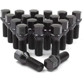 Wheel Accessories Parts Set of 20 Black 12x1.5 Lug Bolt Kit Cone Seat Acorn 17mm Hex, 28mm Shank Length, M12x1.50 Thread Cone Lug Bolts for Aftermarket Wheels (20, Black, 12 1.5)