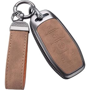 YO&YOYE Compatible with Ford Key Fob Cover with Keychain Leather Key Case Protector for Ford Fusion F150 F250 F350 F450 F550 Edge Explorer Smart Remote Key (Model1, Brown)