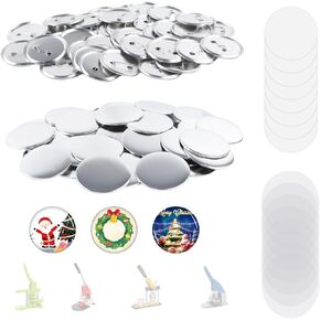 500 Sets Blank Metal Button Making Supplies Badge Parts, 32mm/1.25 inch Round Metal Button Kit for Button Maker Machine, Including Metal Shells Metal Back Cover Clear Film and Paper