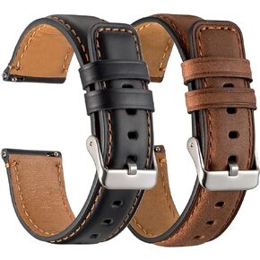 Galaxy Watch 6 Bands 2 Packs, Compatible with Samsung Galaxy Watch 6 Classic 47mm 43mm/ Galaxy Watch 6 40mm 44mm Band, 20mm Genuine Leather Quick Release Women Men's Band