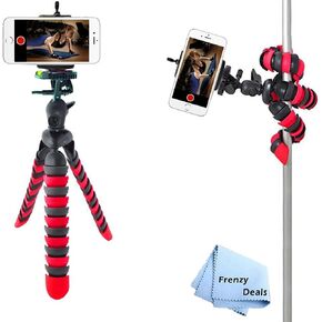 12" Inch Tripod w/Flexible Spider Disc Legs with Quick Release Plate and Bubble Level for All Smartphones, and Cameras + Frenzy Deals Microfiber Cloth
