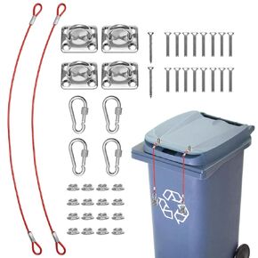 Outdoor Trash Can Locks for Animals, 2 Pack Bear Proof Trash Can Lid Lock for Animals Garbage Can Locks for Bears/Cats/Dogs, with Nylon Coated Wire Ropes, Stainless Steel Hasps and Others