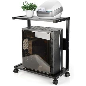 Liitrton Computer Tower Stand, PC Stand 2-Tier CPU Stand with Lockable Wheels Under Desk Fits Most PC (Black)