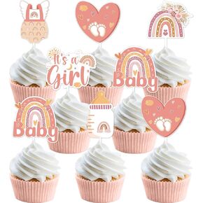 Boho Rainbow Baby Shower Decorations for Girl - 36 Pcs Boho Rainbow Baby Shower Cupcake Toppers, Double-Sided Printing Cupcake Toppers for Bohemian Rainbow Baby Shower Decor