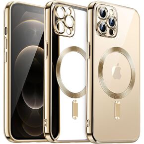 JETech Electroplated Case for iPhone 12 Pro Max 6.7-Inch, Camera Lens Full Protection, Compatible with MagSafe Wireless Charging, Shockproof Soft TPU Phone Cover (Gold) in Kuwait