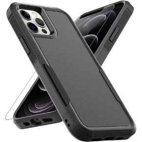 for iPhone 12 / iPhone 12 PRO Case: Dual Layer Protective Heavy Duty Cell Phone Case Shockproof Rugged Bumper Tough with Screen Protector - Military Grade Drop Tested for iPhone 12/12 PRO, Black