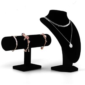 Coobbar Black Velvet Jewelry Display Set - T-Bar & Mannequin Bust, 2-Piece for Necklace & Bracelet Display, Retail Jewelry Organizer, Desk Stand, Boutique Necklace Stand (Grey) in Saudi Arabia