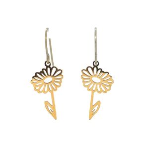 Birth Month Flower Dangle Earrings, Pure Grade 1 Titanium Hooks (Gold, April/Daisy)