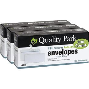 Quality Park #10 Security Envelopes, No Window, Redi-Strip Self Seal Envelopes, 24-lb White Wove, 4-1/8" x 9-1/2", 200 per Box