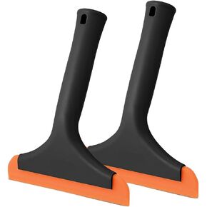 Car Flexible Silicone Squeegee, 5.9" Blade and 7.5" Long Handle Scraper, Auto Water Blade, Water Wiper for Car Window Windshield Mirror Bathroom Glass Door, Window Cleaning (Black+Orange)