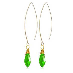 Natural Waterdrop Gemstone Drop Earrings,Dainty Stone Dangle Earrings,Genuine Quartz Crystal Statement Earrings for Women,14K Gold Plated Geometric Linear Long Wire Hooks (A01_Aquamarine)