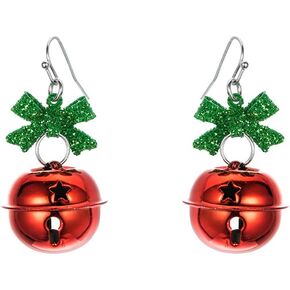 Jingle Bell Ribbon Bowknot Cute Festive Red Green Ball Ornament Dangle Drop Earrings for Women Teen Girls Tinkle Bell Fish Hook Dangling Hypoallergenic Christmas Festival Party Jewelry Gifts for Bff Daughter Thanksgiving