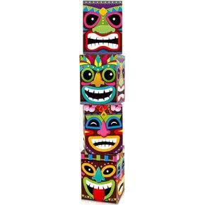 Hawaiian Luau Decorations Tropical Aloha Summer Party Favors Boxes Blocks Welcome Door Decor for Hawaiian Tropical Tiki Party Outdoor Indoor Supplies (8 Pcs)