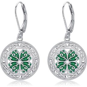 Four Leaf Clover Earrings 925 Sterling Silver Celtic Shamrock Earrings Irish Earrings Jewelry for Women Mom Girls