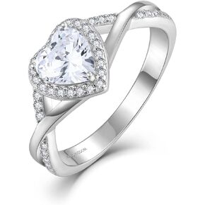 JO WISDOM Infinity Heart Halo Promise Rings for Her Sterling Silver Cubic Zirconia Wedding Engagement Rings