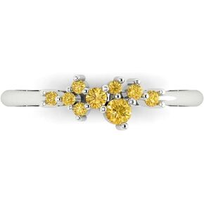 0.17 ct Brilliant Round Cut Natural Citrine 18K White Gold Engagement Wedding Stackable Band SZ 6.75