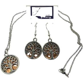 Tree of Life Penny Charm Necklace & Earring Set, on sterling silver earwires in Kuwait