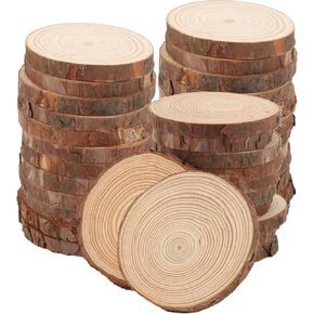 ZOENHOU 30 PCS 5.1-5.5 Inch Natural Wood Slices, 13-14cm Unfinished Round Wood Disc Coasters Wooden Slice with Bark for Centerpieces Table DIY Craft Art Painting Wedding Rustic Decoration Christmas
