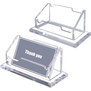 Acrylic Business Card Holder Desk, Clear Desktop Business Card Display Stand with Thick Base, Name Card Organizer Case for Office Exhibition, 1 Slot, 2 Pack