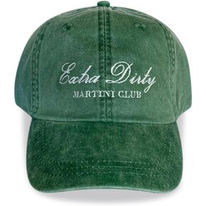 Extra Dirty Martini Club Washed Out Green Baseball Cap with Cursive White Embroidery On The Front | Martini Lovers, Drink Enthusiasts, Funny Outdoor Hat
