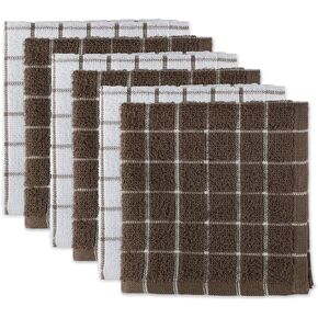 DII Basic Terry Collection Windowpane Dishcloth Set, 12x12, Gray, 6 Piece