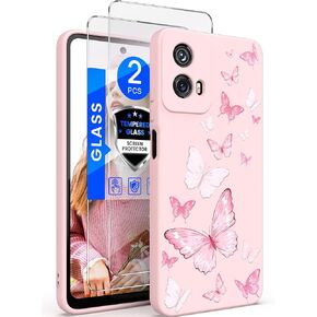 for Motorola Moto G 5G 2024 Case, Girls Women Florals Liquid Silicone Phone Case, Shockproof Anti-Scratch Soft Protection Case with 2X Screen Protectors for Moto G 5G 2024 (Daisy)