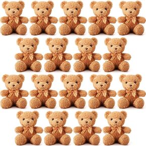 HyDren 18 Pcs Bear Stuffed Animals Bulk 12 Inch Soft Plush Bears Doll with Bows Small Stuffed Toy for Girl Boy Baby Shower Christmas Valentine Birthday Decor Gift Party Favors (Light Brown)