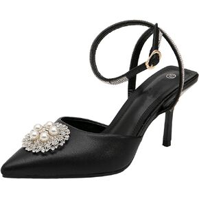 Getmorebeauty المرأة خنجر عالية الكعب Slingback مضخات اللؤلؤ الصنادل أشار تو الكاحل حزام أحذية الزفاف الزفاف