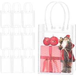 JLNGTHONG 10 Pieces Clear Gift Bags with Handle, Reusable Square Waterproof PVC Transparent Wrap Bags Party Bags for Shopping Wedding Birthday Christmas Party Favor