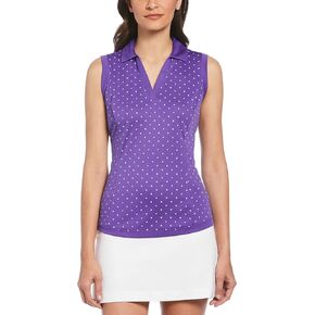 PGA TOUR Women's Polka Dot Printed Sleeveless Golf Polo Shirt