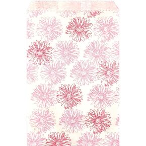 Caddy Bay Collection 200 pcs Flower Paper Gift Bags Shopping Sales Tote Bags 6" x 9" White with Pink Red Flower Design