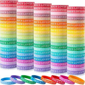 100 Pcs Jesus Loves You Wristbands Easter Rubber Wristbands Colorful Rubber Bracelets - Wristbands Christian Rubber Wristbands for Men Women Party Favors